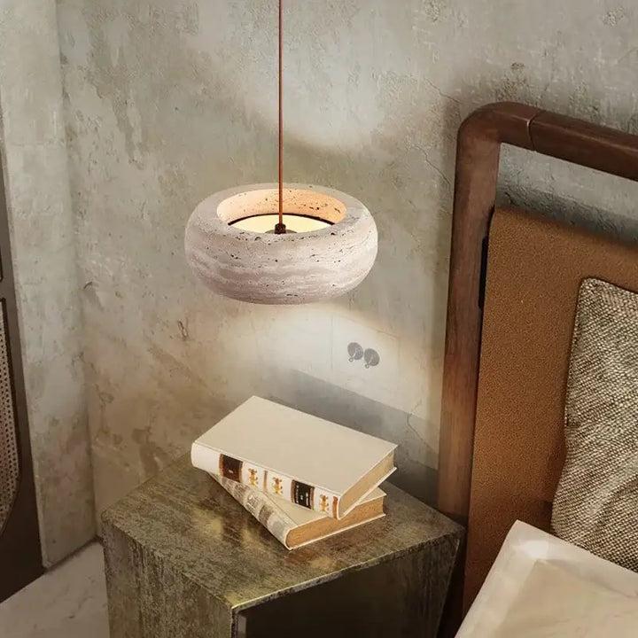 Suspension luminaire blanc en pierre design vintage naturel