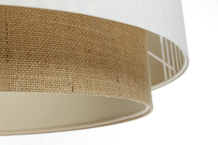 Suspension luminaire blanche duo lami line avec abat-jour bicolore blanc et bande intérieure en jute naturel
