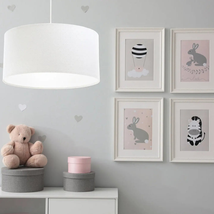 Suspension luminaire blanche classique jasmin en cylindre blanc avec éclairage doux diffusé