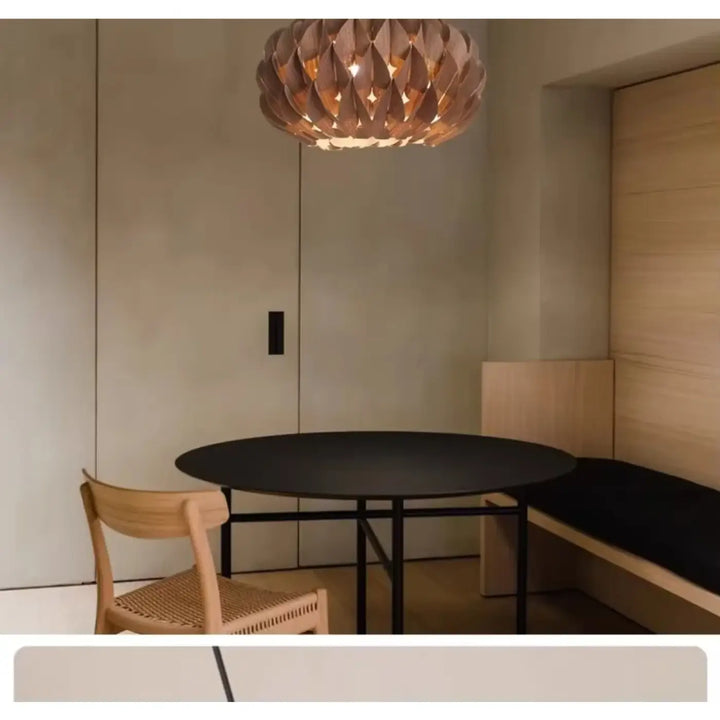 Suspension luminaire en bois design artisanal moderne beige