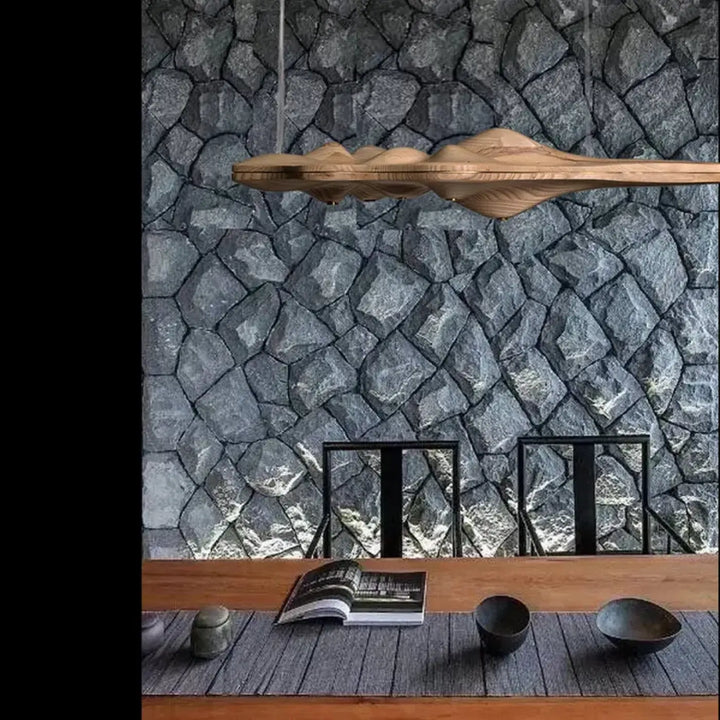 Suspension luminaire en bois au design moderne ondulé naturel