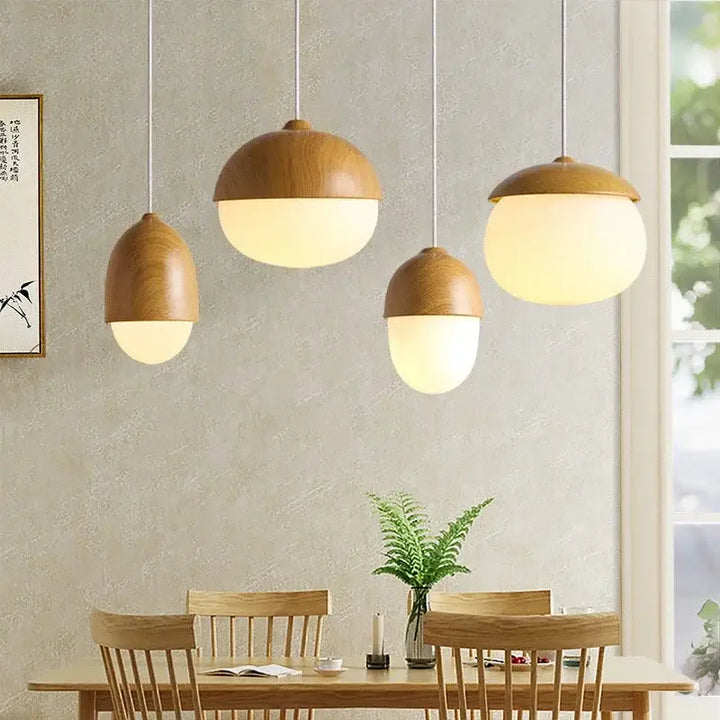 Suspension luminaire en bois avec lumière blanche au style naturel