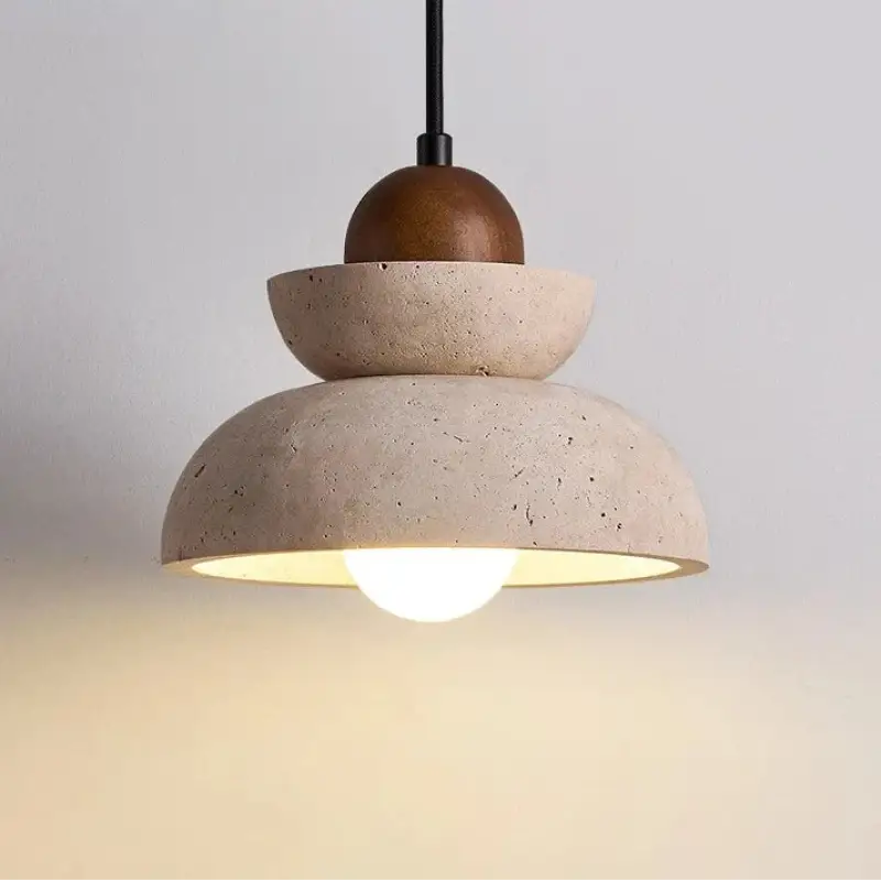 Suspension bois et pierre design épuré beige marron