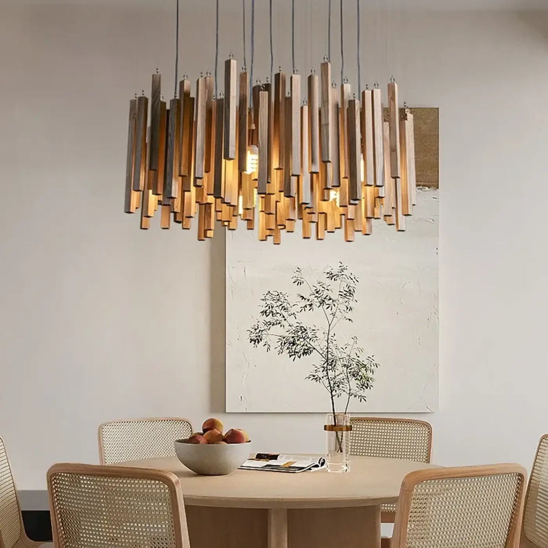 Suspension luminaire en bois style contemporain et naturel