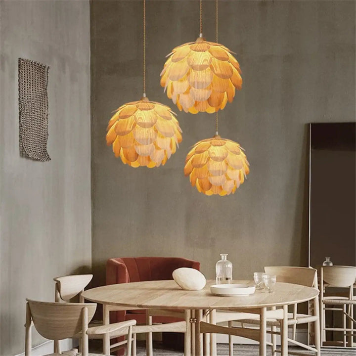 Suspension en bois style design organique beige naturel