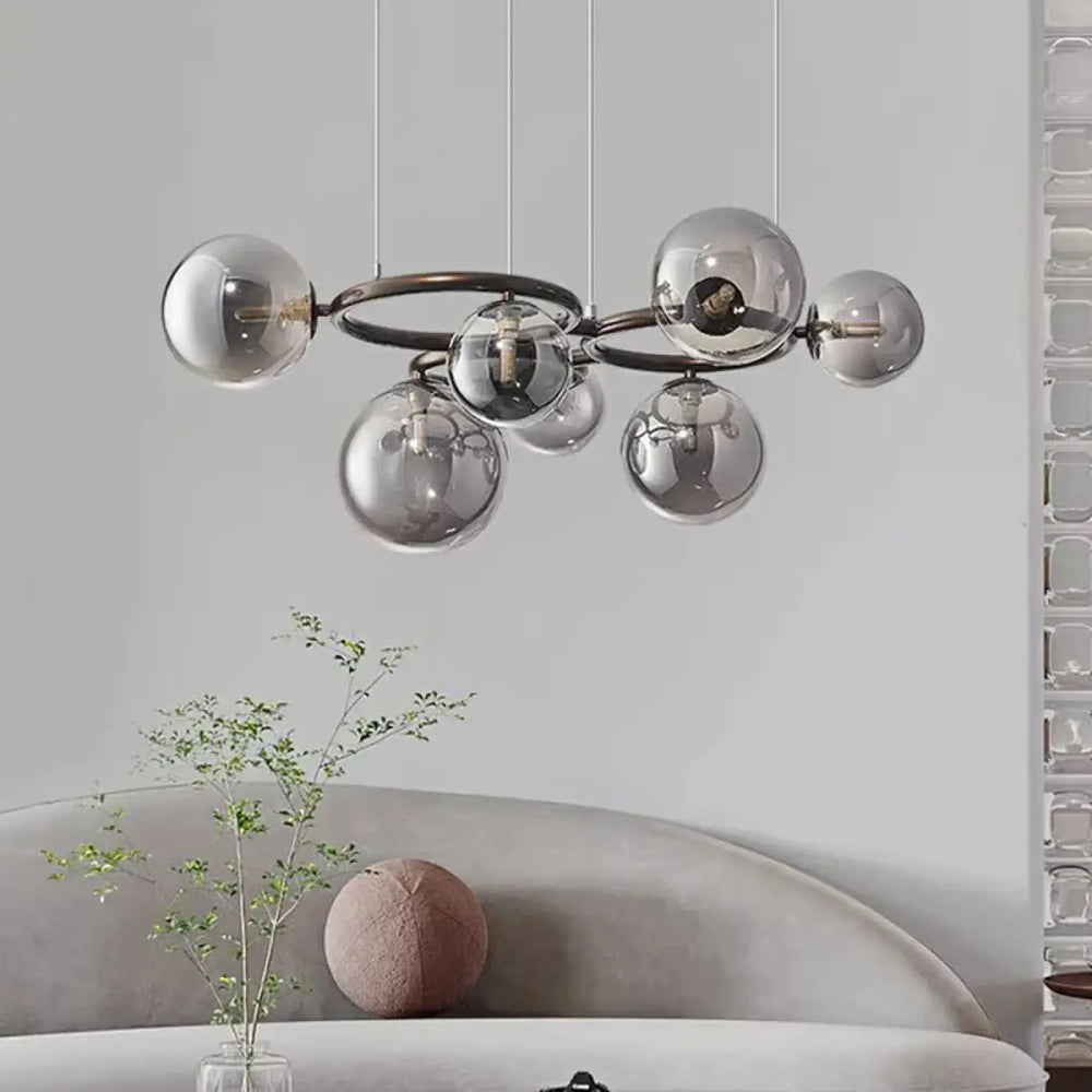 Suspension luminaire à boules de verre gris fumé design raffiné