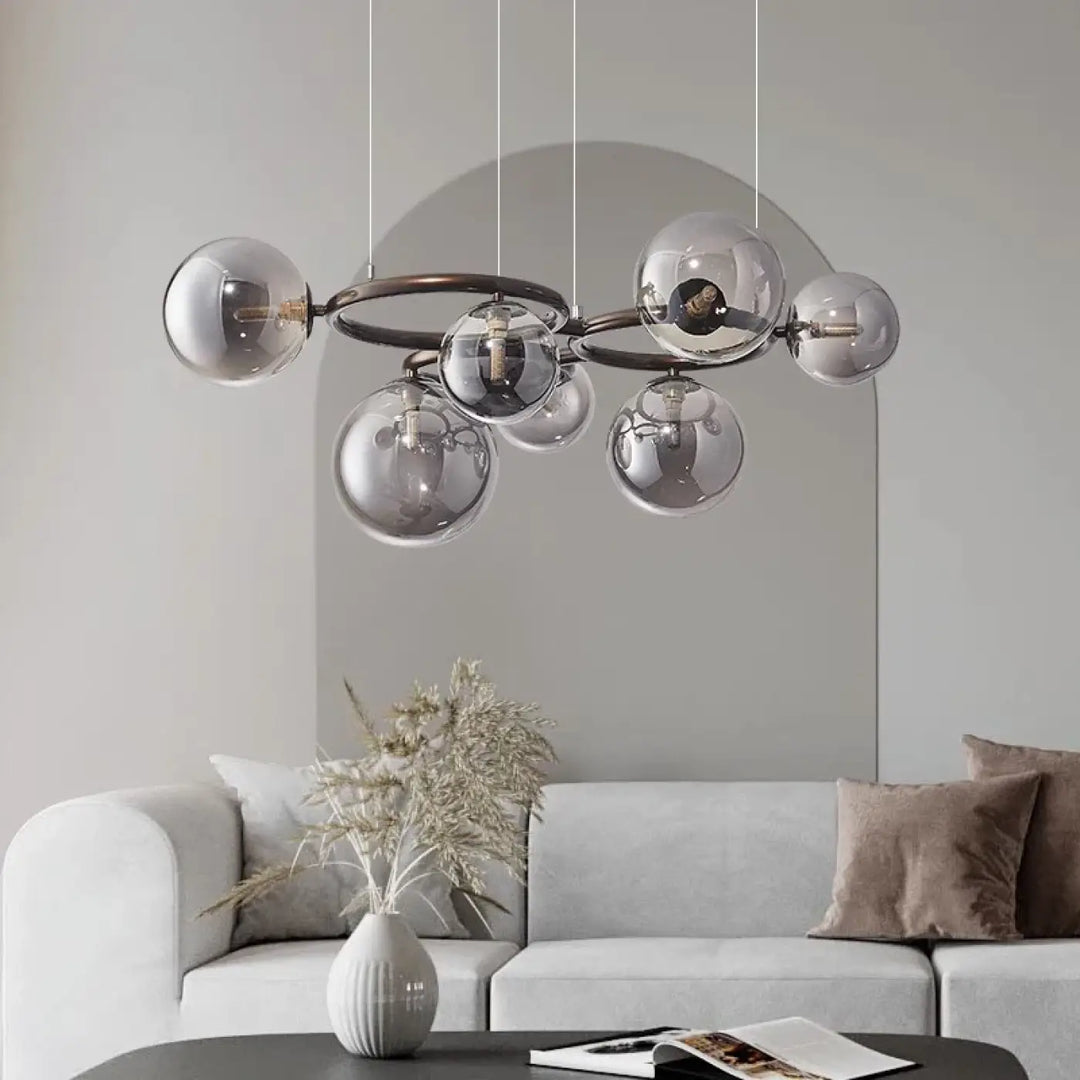 Suspension luminaire à boules de verre gris fumé design raffiné