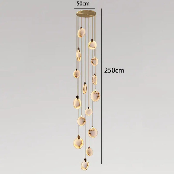 Suspension luminaire cascade en albâtre blanc élégant