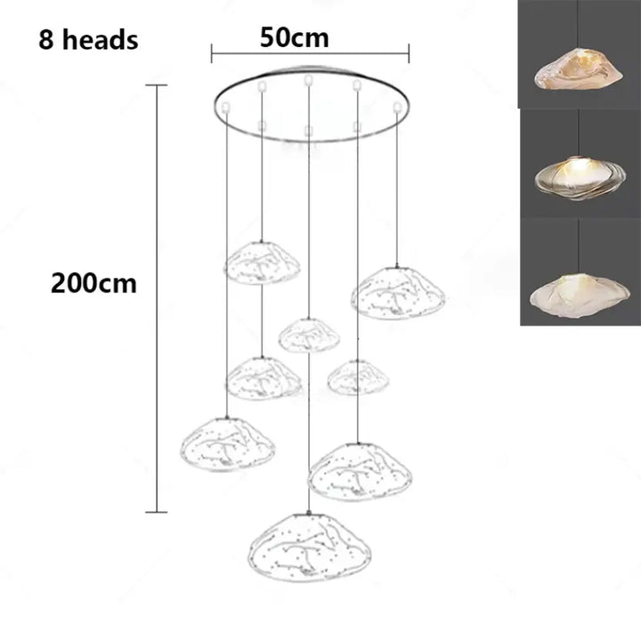 Suspension luminaire cascade en verre organique moderne