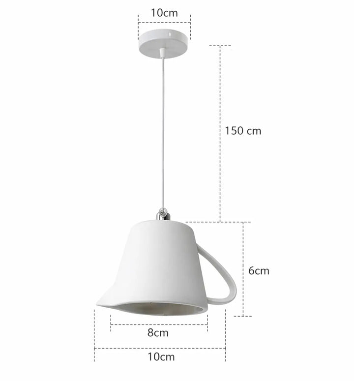Suspension luminaire en céramique blanche en forme de tasse à café avec poignée suspendue par un cordon de 150 cm style intemporel