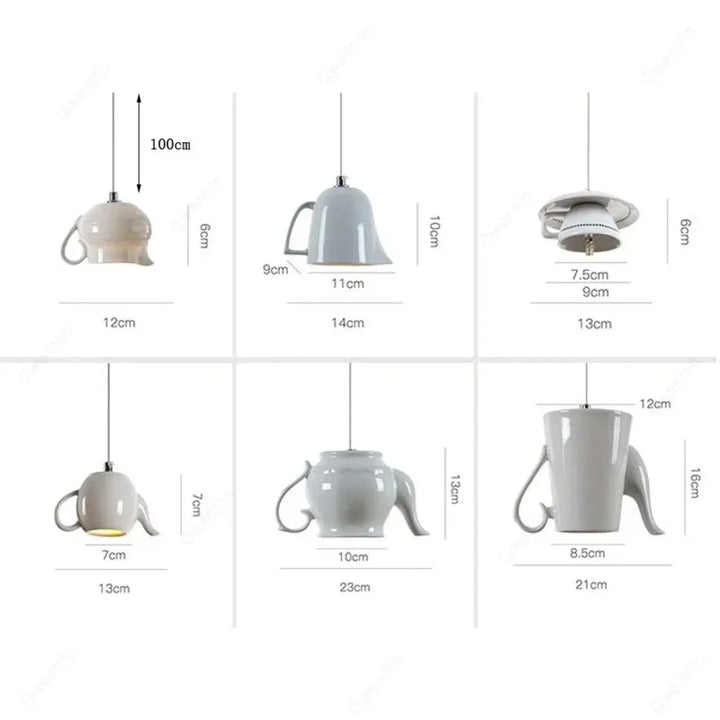 Suspension luminaire ceramica en céramique blanche en forme de théière avec poignée et bec suspendue par cordon style intemporel