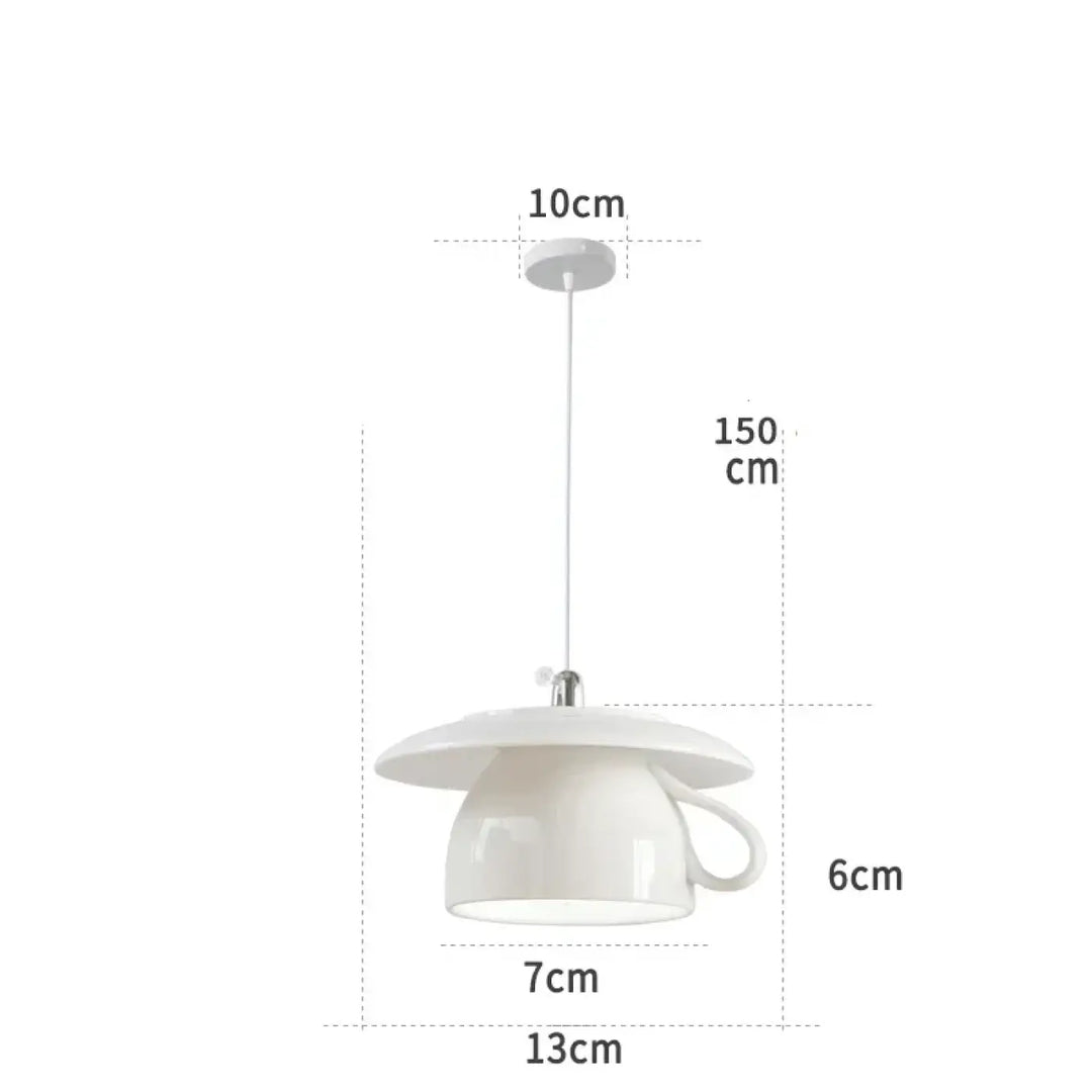 Suspension luminaire ceramica en forme de tasse en céramique blanche avec abat-jour assorti style intemporel
