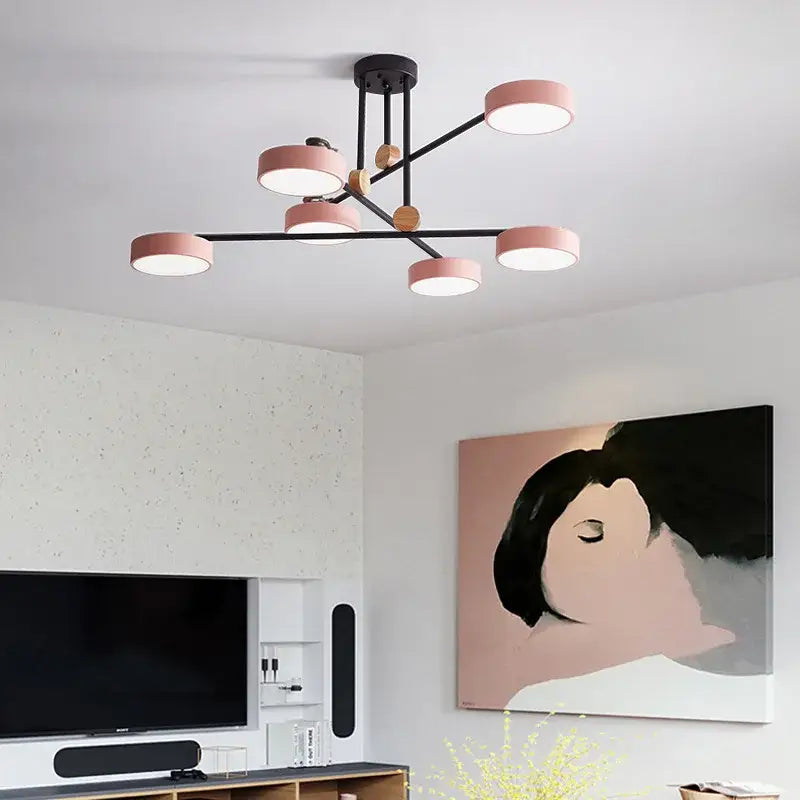 Suspension luminaire chic avec détails en bois et métal pour salon