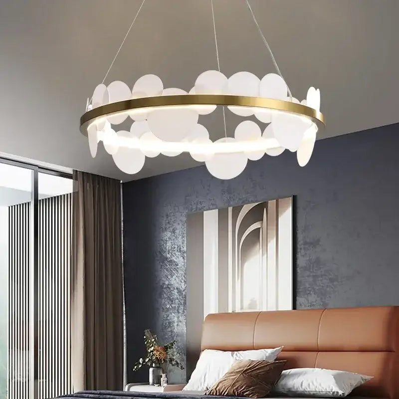 Suspension Luminaire Circulaire Doré Avec Disques Blancs Design