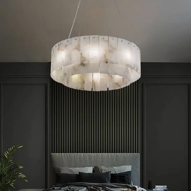 Suspension luminaire circulaire effet marbre suspendu chic

