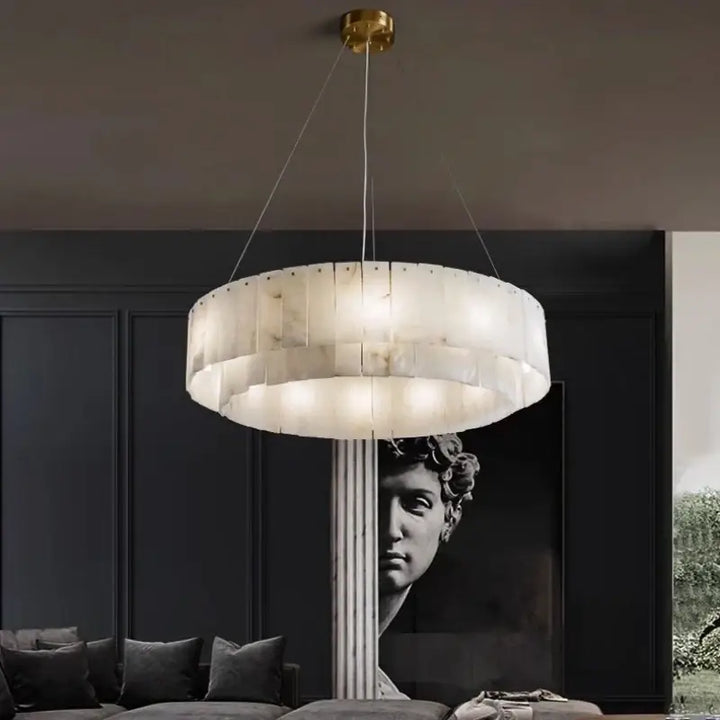 Suspension luminaire circulaire effet marbre suspendu chic

