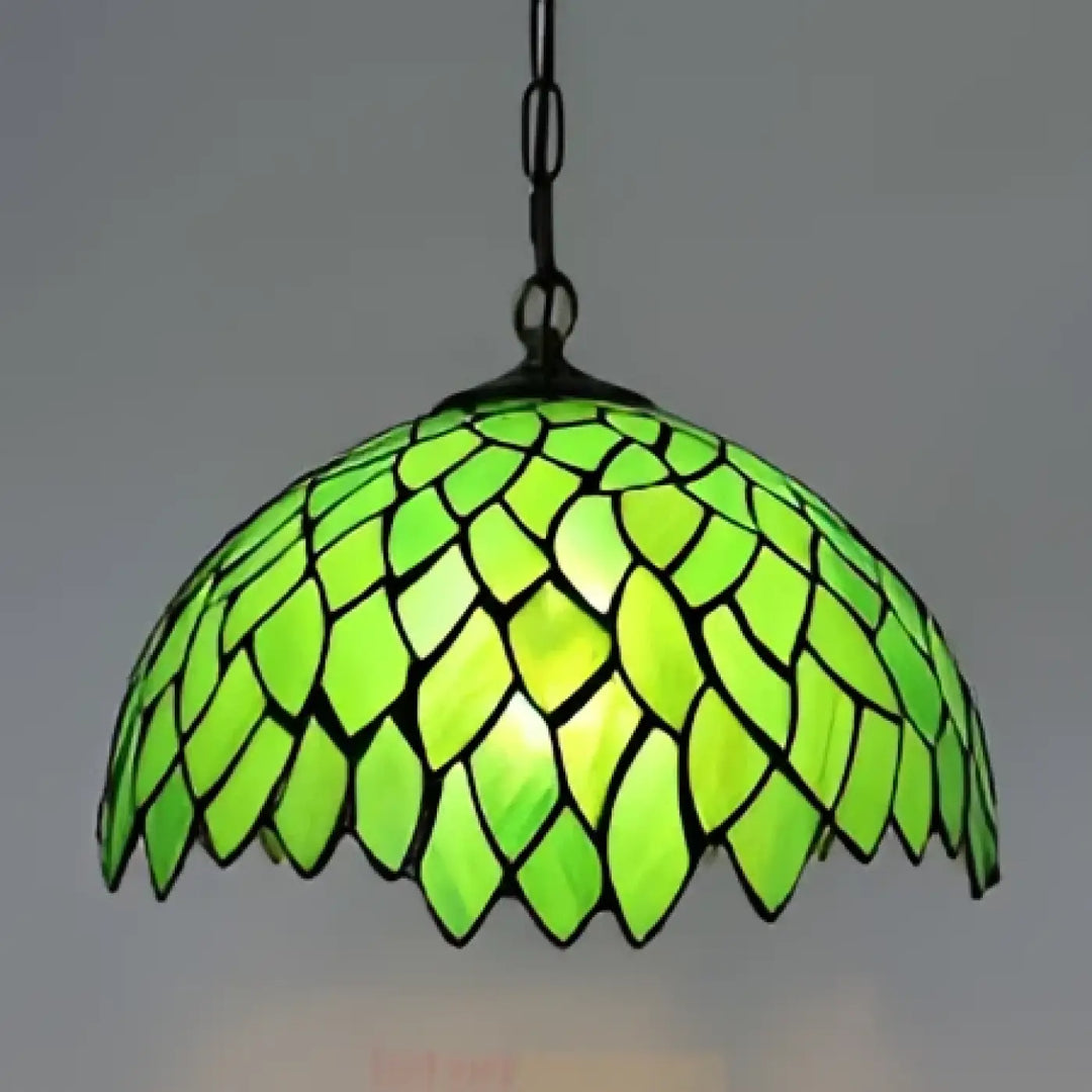 Suspension luminaire tiffany en verre teinté vert avec design festonné en forme de feuille pour luminaire colorée