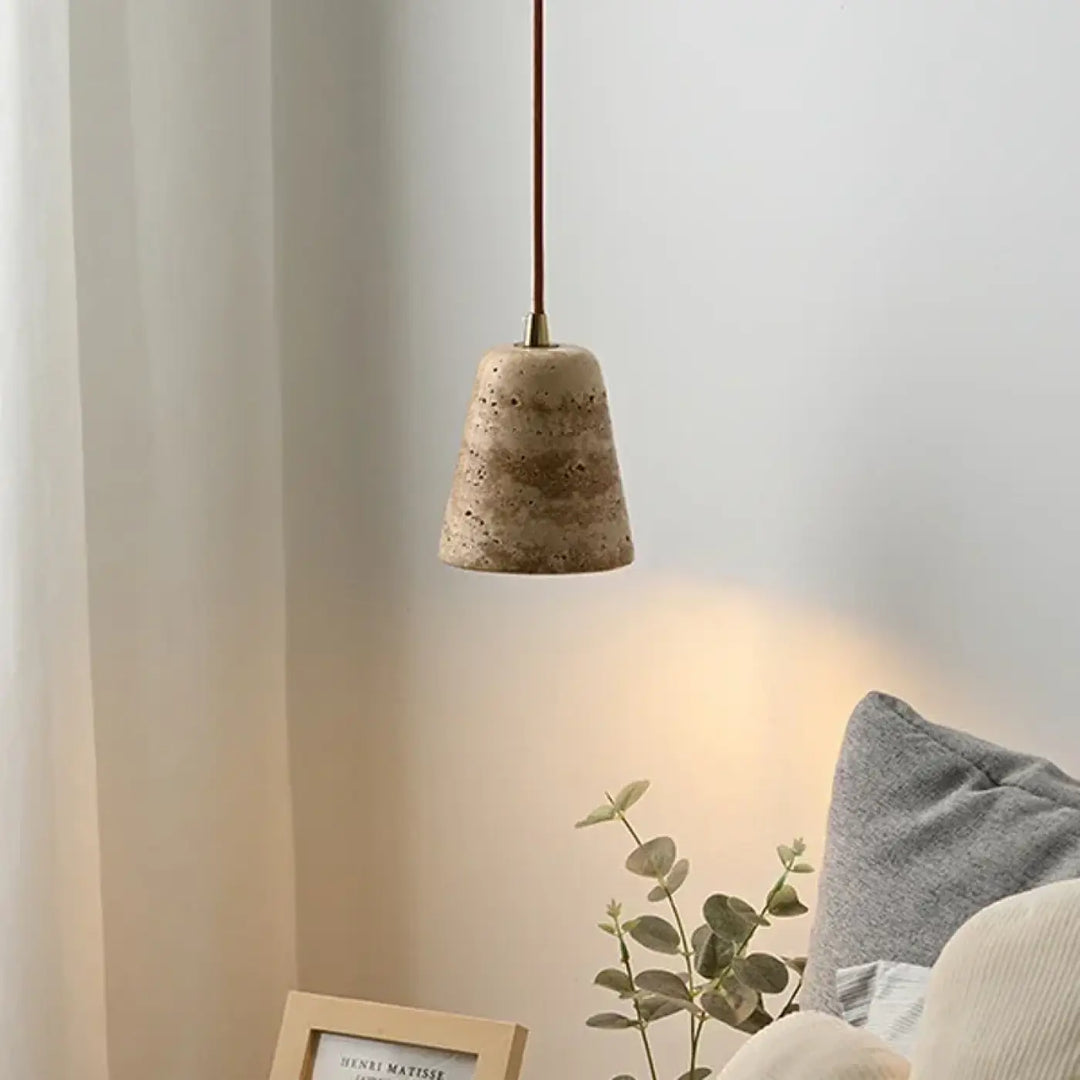 Suspension luminaire conique en pierre naturelle et métal moderne