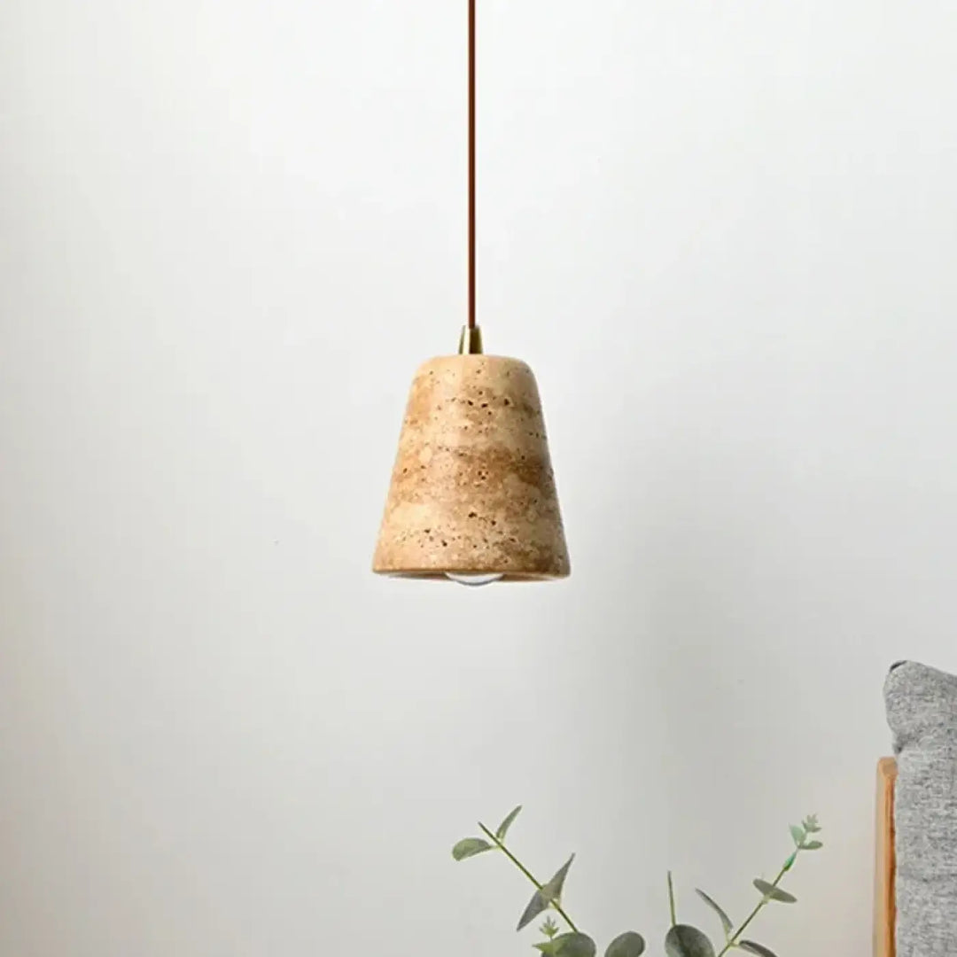 Suspension luminaire conique en pierre naturelle et métal moderne