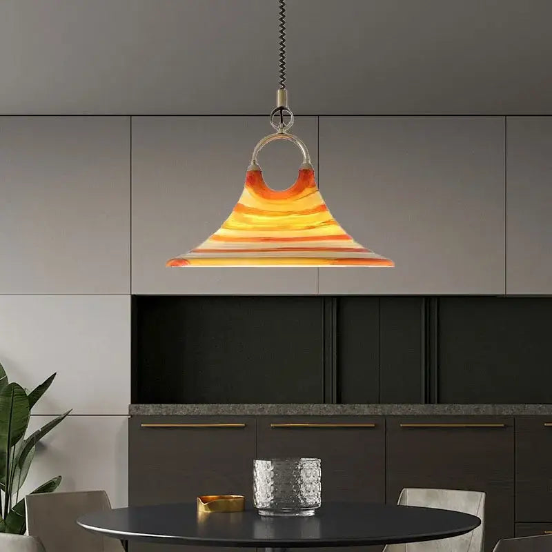 Suspension luminaire contemporain orange et blanc strié moderne