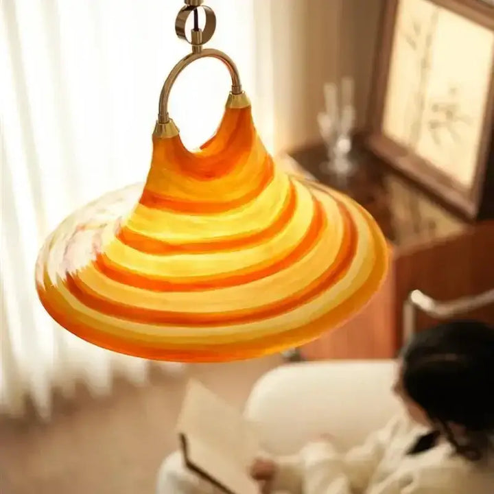 Suspension luminaire contemporain orange et blanc strié moderne