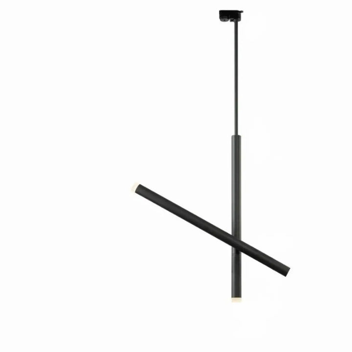 Suspension luminaire kryss noire minimaliste design géométrique contemporain avec bras pivotant en métal cylindrique