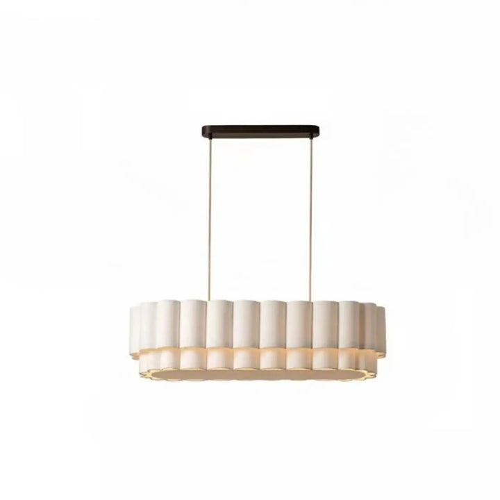 Suspension luminaire albys en tissu blanc avec design plissé et monture noire rectangulaire moderne
