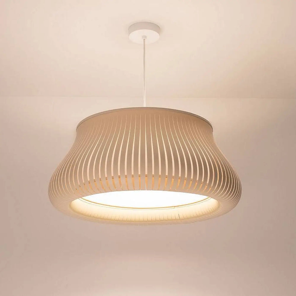 Beige suspension luminaire oblo en matière côtelée avec design moderne et lumière chaude d ambiance