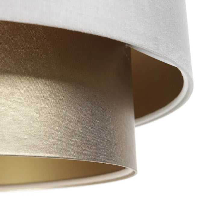 Suspension luminaire doblo avec abat-jour moderne en tissu crème gris et doublure intérieure dorée métallique