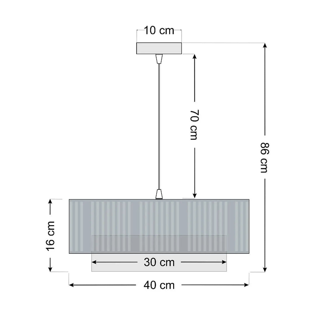 Rectangular suspension luminaire crème duo lami line with textured grayish metallic finish and vertical ridges