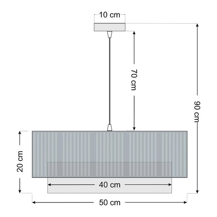 Suspension luminaire crème duo lami line avec abat-jour métallique gris côtelé et fixation plafond carrée 10 cm