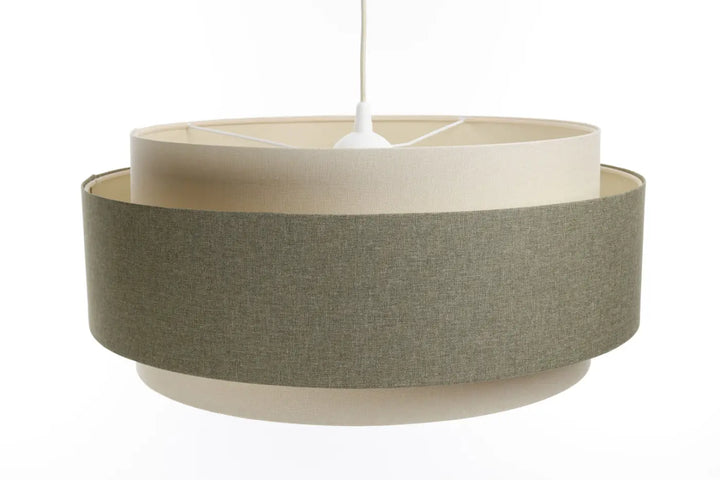 Suspension luminaire doblo boho elegant avec abat-jour olive vert texturé et doublure crème suspendue par cordon blanc
