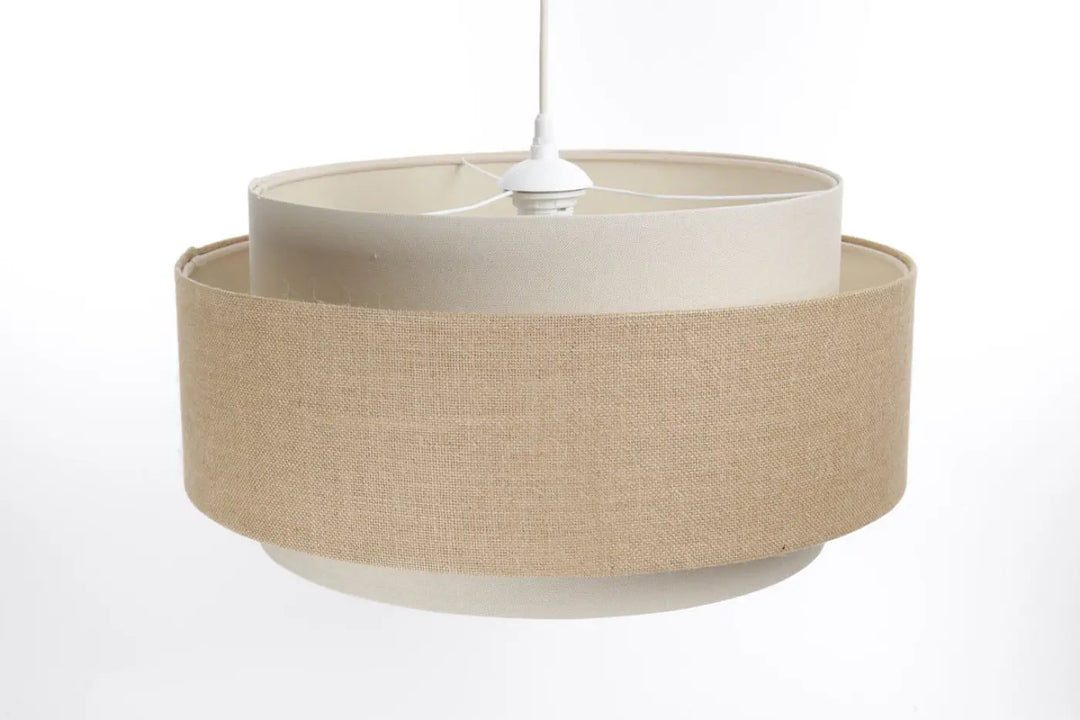 Suspension luminaire doblo boho 50 cm en céramique blanche avec abat-jour en jute naturel beige crème