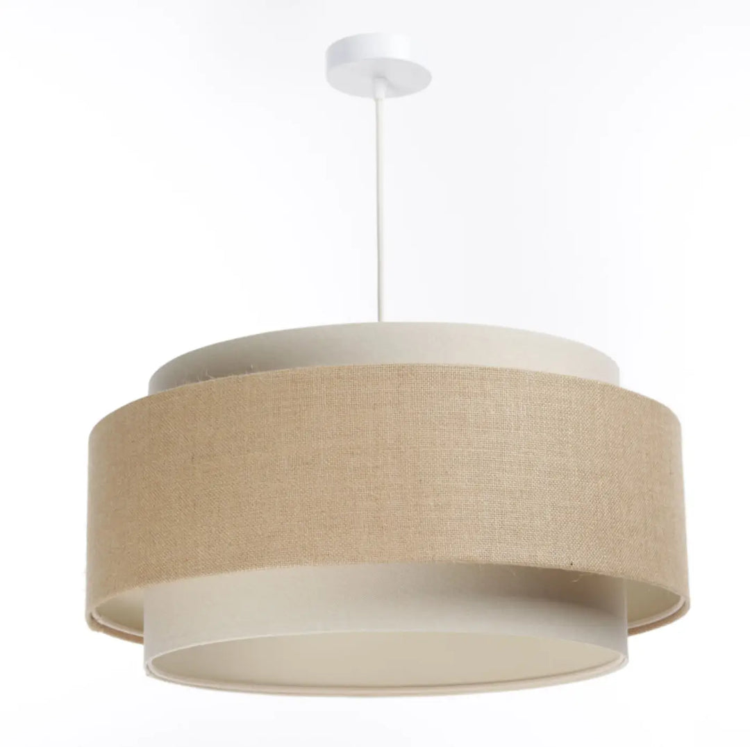 Suspension luminaire doblo boho 50 cm crème avec abat-jour en jute naturel texturé beige et blanc superposé