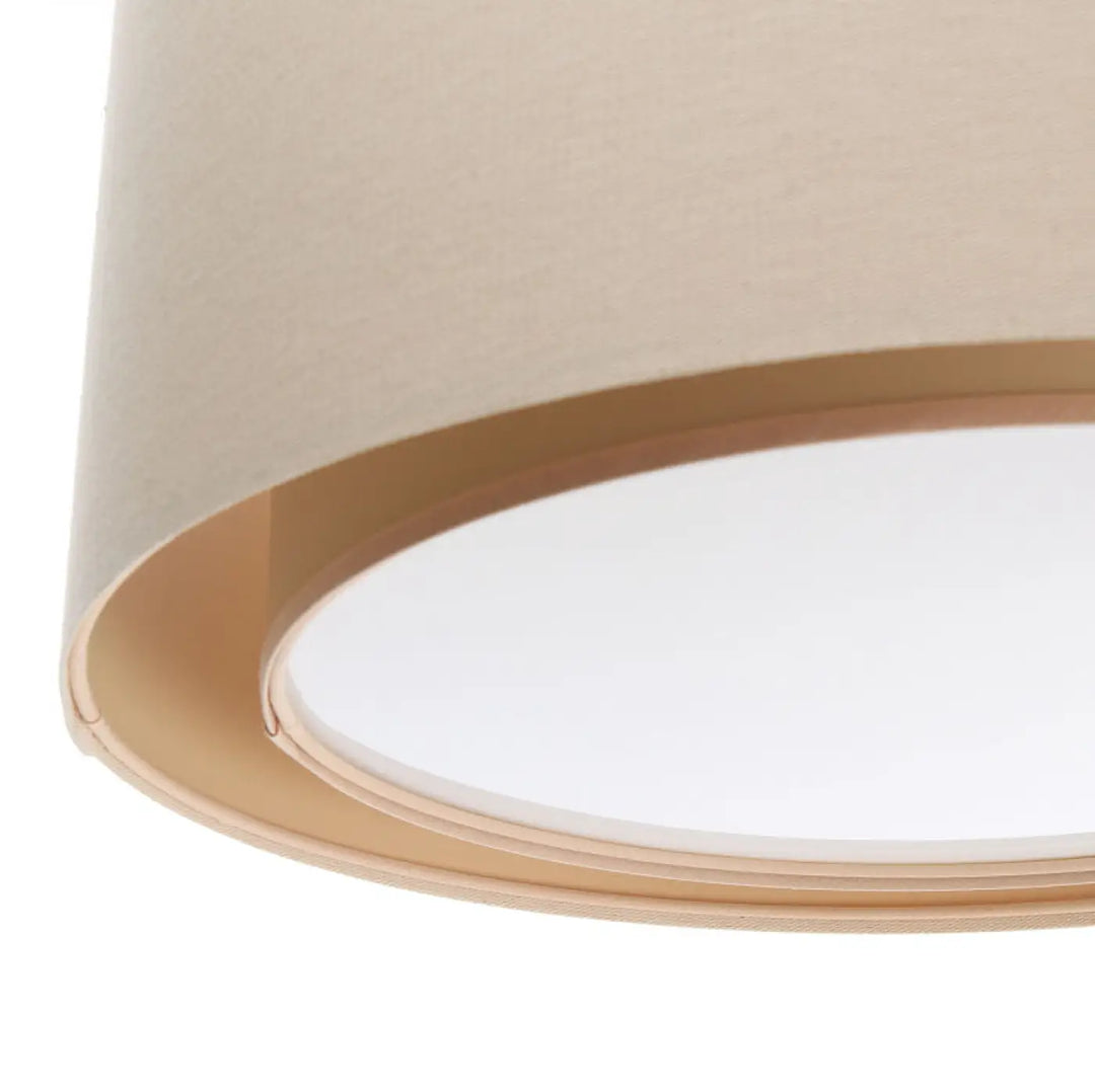 Suspension luminaire crème duo boho avec abat-jour en tissu beige et bord en bois clair