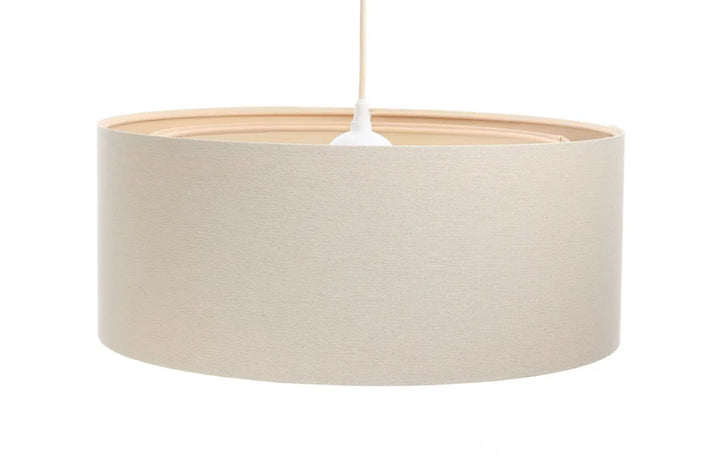 Beige suspension luminaire crème avec abat-jour en tissu texturé et intérieur en bois clair suspension luminaire