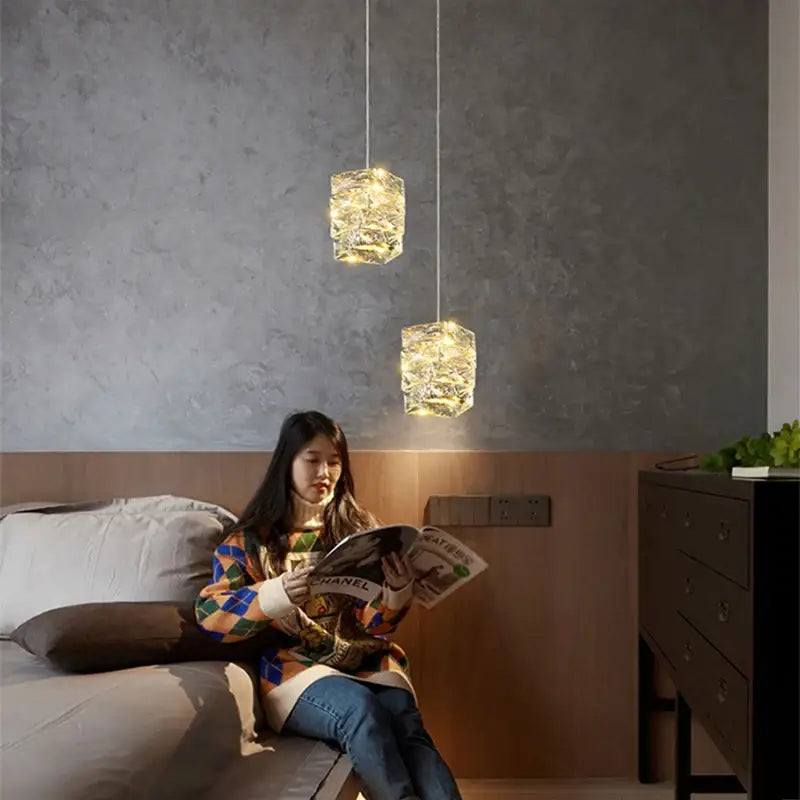 Suspension Luminaire Cristal Rectangulaire Brillant Chic Doré