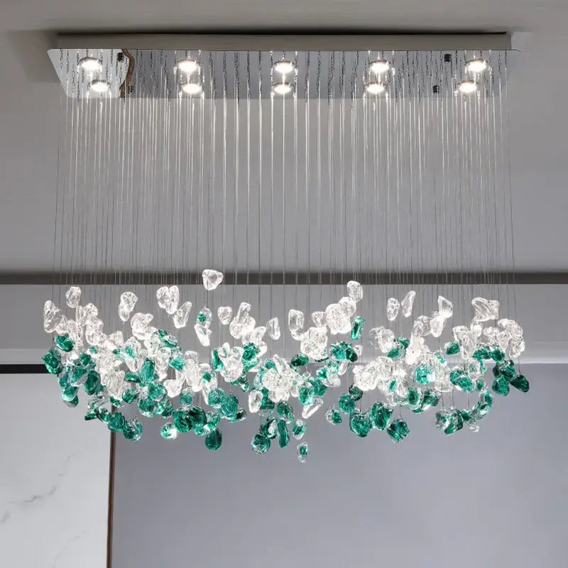 Suspension luminaire en cristal vert et transparent au style raffiné