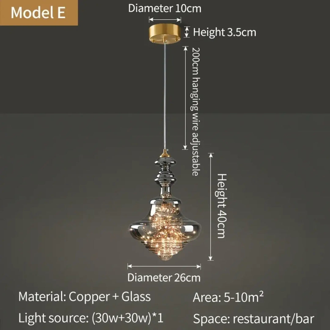 Suspension cuivre et verre moderne doré style contemporain
