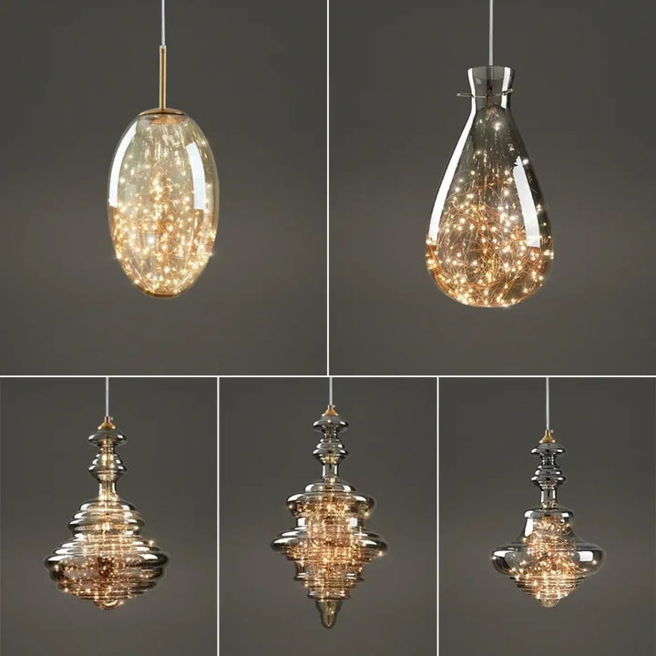 Suspension cuivre et verre moderne doré style contemporain