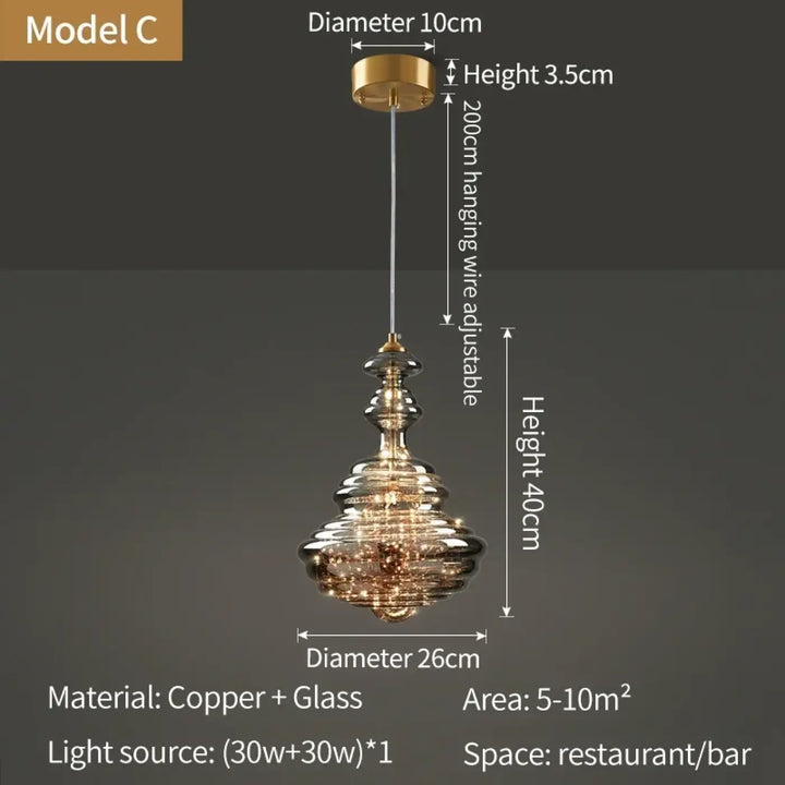 Suspension cuivre et verre moderne doré style contemporain