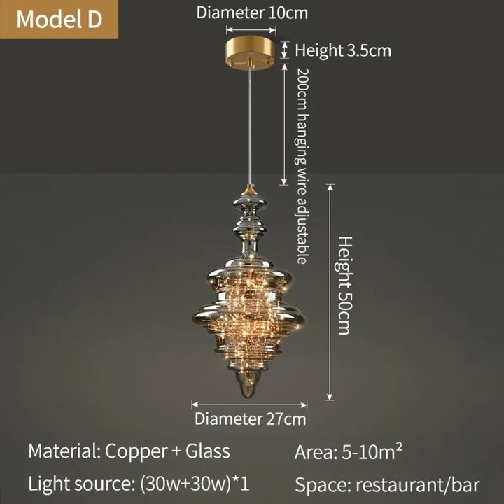 Suspension cuivre et verre moderne doré style contemporain