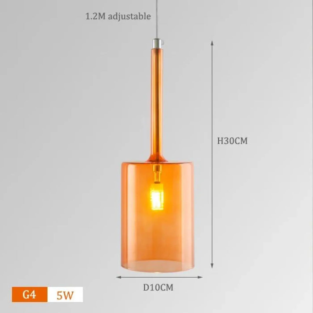 Suspension luminaire cylis en verre translucide orange avec abat-jour cylindrique et tige métallique pour présence décorative