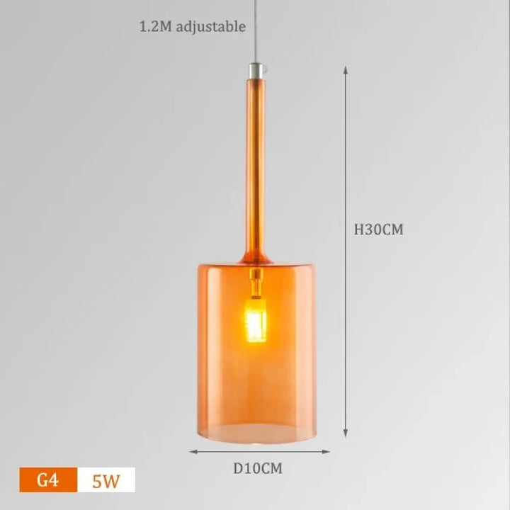 Suspension luminaire cylis en verre translucide orange avec abat-jour cylindrique et tige métallique pour présence décorative