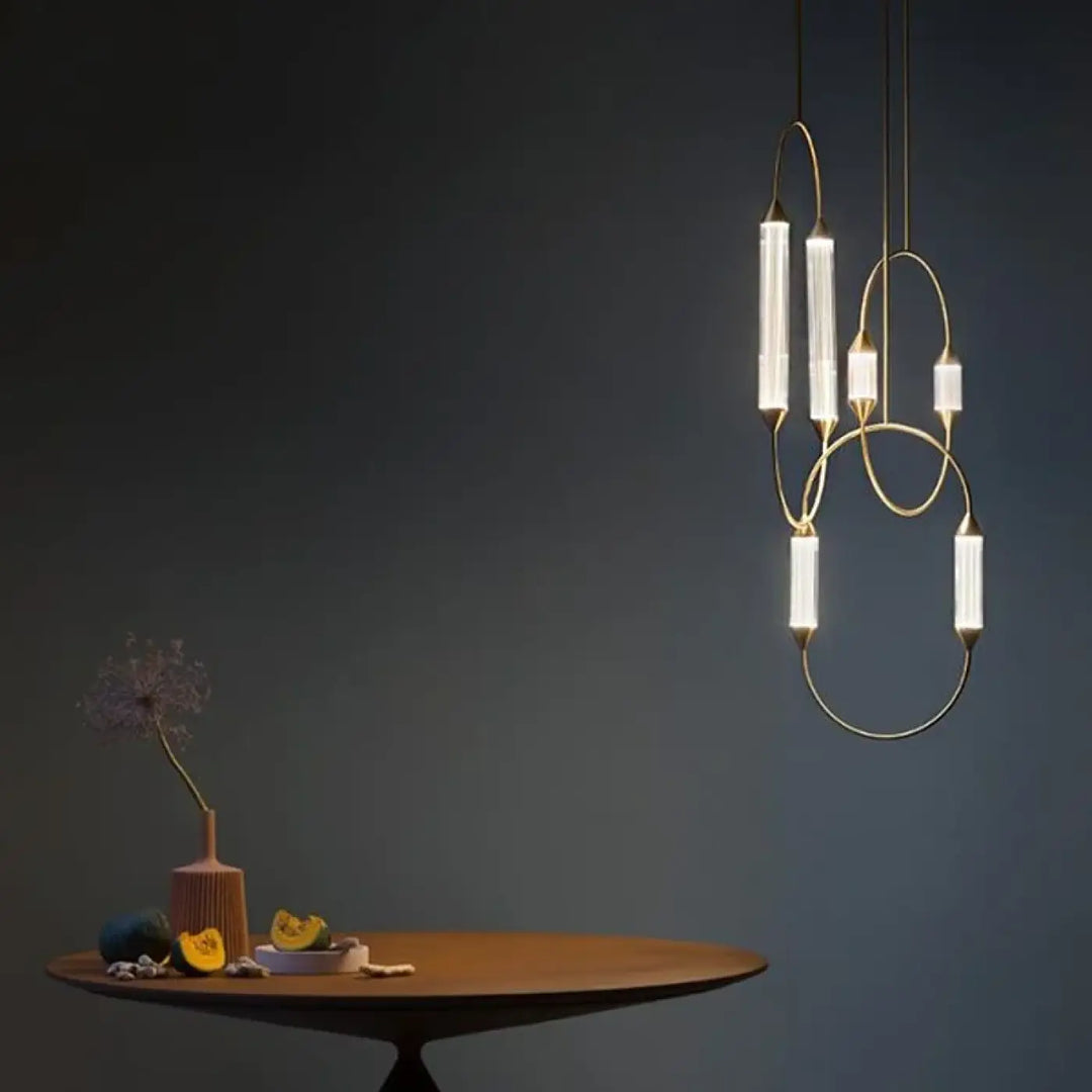 Suspension luminaire orsen en laiton moderne avec tubes en verre clair et design géométrique minimaliste seule couleur sources lumineuses