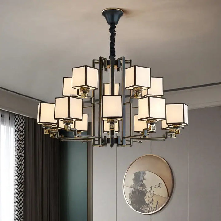 Suspension luminaire design asiatique en cubes opalins chic