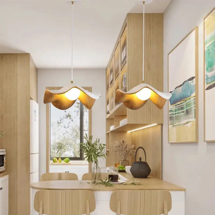 Suspension luminaire design en bois ondulé moderne noir ou blanc