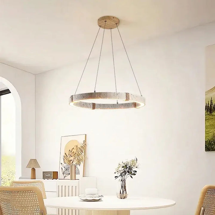 Suspension design circulaire led style travertin elegance
