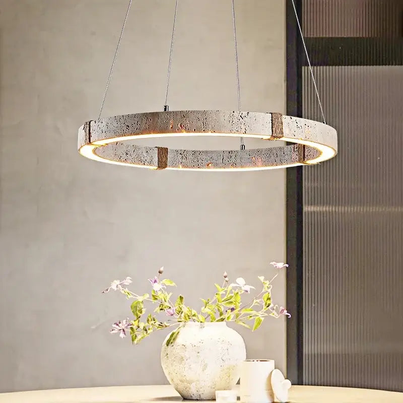 Suspension design circulaire led style travertin elegance