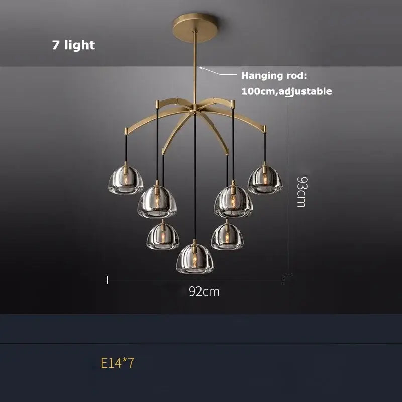 Suspension design en cloches de verre fumé clair chic